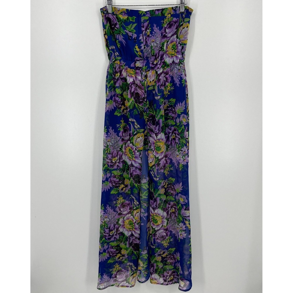 Sans Souci Strapless Dress Women's Size S Blue‎ Floral Print Maxi Long Length